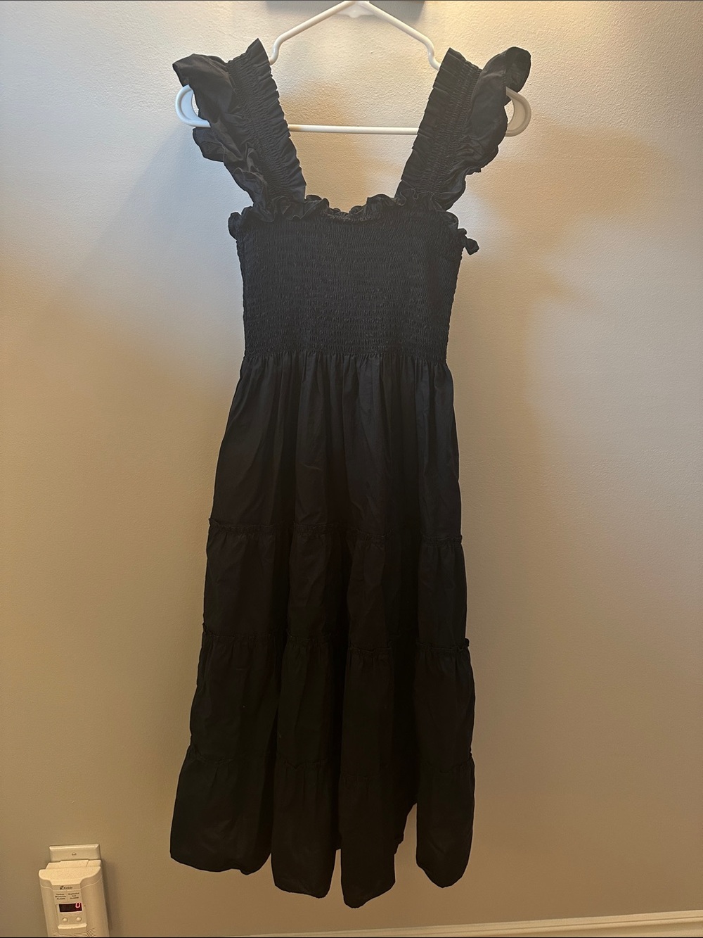 Women's Ruffled Strap Smocked Maxi Dress / Nap Dress in Black